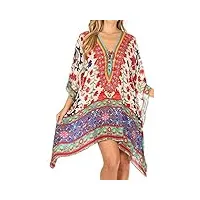 sakkas 1825 - aymee - caftan poncho pour femme cover up col v top lace up avec strass - tw25-white - os