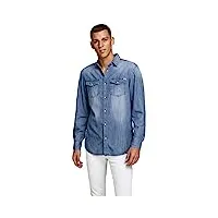 jack & jones jjesheridan shirt l/s chemise en jean, bleu (medium blue denim fit:slim), large homme