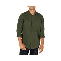 amazon essentials chemise en flanelle, à manches longues, deux poches, coupe standard homme, vert olive chiné, l
