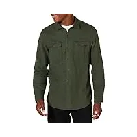 amazon essentials chemise en flanelle, à manches longues, deux poches, coupe ajustée homme, vert olive chiné, xl