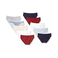 amazon essentials bas de bikini en coton (grandes tailles disponibles) femme, lot de 10, motif liberty/multicolore/points/rayures, 42