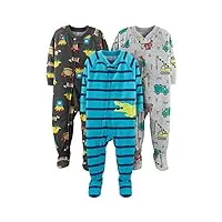simple joys by carter's pyjamas avec pieds en jersey polyester coupe ample garçon, lot de 3, bleu alligator/gris camions/gris foncé aliments plaisir, 3 ans