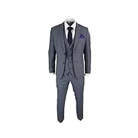 costume 3 pièces homme coupe ajustée carreaux prince de galles tweed bleu gris vintage rétro