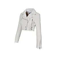 a1 fashion goods blanc cuir véritable aux femmes veste de motard court tondu ajusté sexy boléro bustier manteau - amanda (xs - eu 34)