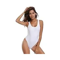 shekini femme maillot de bain 1 pièce col bas large bretelles amincissante beachwear profond u dos nu grande taille swimsuit (xl, blanc)