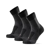 danish endurance 3 paires chaussettes de randonnée légères en laine mérinos, anti-ampoules, homme femme, noir, 39-42