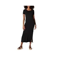 amazon essentials robe longue fendue sur le côté col rond à manches courtes coupe standard en jersey (déjà daily ritual) femme, noir, l