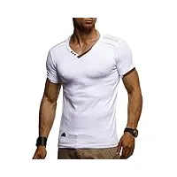 leif nelson ln1355 t-shirt à manches courtes et col en v pour homme coupe ajustée style moderne t-shirt à teneur en coton - blanc - medium