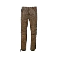 smart range pantalon en cuir de motard marron pour homme style moto lacé marron 100% napa 00126 (waist 36")