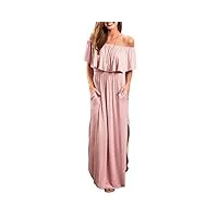 sarin mathews robe longue décontractée à volants et épaules dénudées pour femme avec poches, rose, taille s