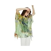 prettystern femme tunique d'été blouse plage en soie mousseline poncho taille unie van gogh - iris iris