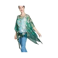 prettystern femme tunique d'été blouse plage en soie mousseline poncho taille unie van gogh van gogh branches d'amandier