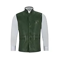 gilet en cuir pour hommes green mandarin col indian veste ethnique real napa 3946 (l)