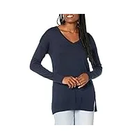 amazon essentials pull tunique léger À manches longues et col en v (disponible en grande taille) femme, bleu marine, l