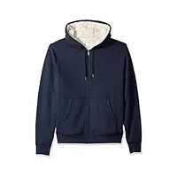 amazon essentials veste à capuche zippée en polaire, doublée de sherpa (disponible en grandes tailles) femme, bleu marine chiné, xl