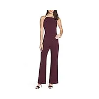 french connection black lace and sheer fitted straight leg jumpsuit salopette, violet profond, 36 femme