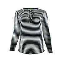 women's plus cutout lace-up ribbed striped top-tw-2x
