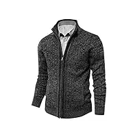 cardigan homme automne hiver gilet zippé slim fit casual veste en maille col droit manche longue avec 2 poches gris l
