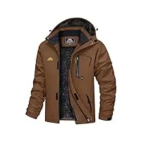tacvasen veste chaude homme avec capuche outdoor polaire veste imperméable épaisse veste froide manteau d'hiver café