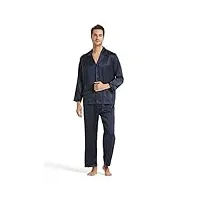 lilysilk pyjama homme soie naturelle confortable elégant ensembles d'intérieur uni pantalon de pyjama fluide 19mm xl bleu marine