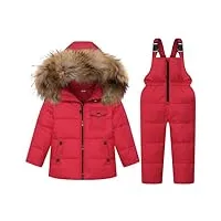 combinaison de neige fille garçon doudoune à capuche + pantalons de ski enfant 2pcs ensemble de ski bébé manteau de duvet salopettes de ski hiver veste snowsuit, rouge 4-5 ans