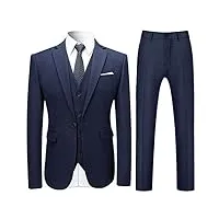 costume homme 3 pcs costard blazer veste et pantalon gilet mariage party smoking, bleu, l