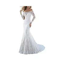 vkstar® robe epaules dénudées dentelle soirée robe de mariée princesse manches longues robe mariage sirène femme longue blanc 34