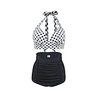 viloree femme retro taille haute bikini maillot de bain deux pièces motifs carreaux noir & blanc xl