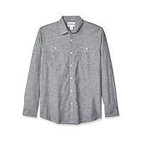 amazon essentials chemise en chambray à manches longues coupe régulière homme, gris, xl