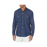 amazon essentials chemise en jean à manches longues coupe régulière homme, bleu, l