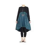 vogstyle femme robe manche longue contrastée a-ligne tunique décontracté poches latérales haut elégant (xxl, style 3-bleu)