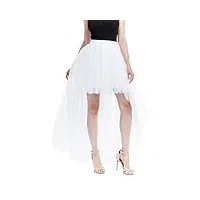 happy cherry tutu femme jupe en tulle asymétrique avant court arrière longue multi couches jupe pour mariage spectacle danse soirée blanc/noir, blanc, tour de taille: 65-105cm