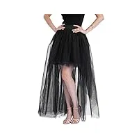 happy cherry tutu femme jupe en tulle asymétrique avant court arrière longue multi couches jupe pour mariage spectacle danse soirée blanc/noir, noir, tour de taille: 65-105cm