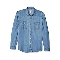 amazon essentials chemise en jean à manches longues coupe ajustée homme, bleu clair, m
