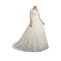 vkstar® robe de mariée grande taille longue dentelle et tulle robe de mariage hors epaule manches longues blanc 40