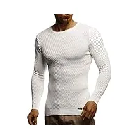 leif nelson ln1840 pull en tricot fin à col rond et manches longues pour homme coupe ajustée style moderne pour l’hiver et l’été, ecru, l