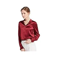 lilysilk blouse femme 100% soie tenue de bureau manches longues tunique chemise basique poignets boutonnés quotidien casual idée cadeau 22 momme s rouge vineux