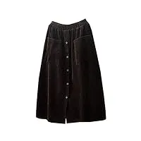 minibee jupe midi en velours côtelé avec boutons fendus sur le devant pour femme, café noir, taille xl