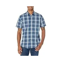 amazon essentials chemise en popeline à manches courtes coupe régulière homme, bleu marine moyen plaid, xl