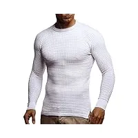 leif nelson ln20746 pull en tricot à col rond moderne à manches longues en maille fine, coupe ajusté slim, beige/écru., l