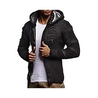 leif nelson ln5605 - cardigan en tricot à capuche pour homme - Élégante veste de loisirs - coupe ajustée, charbon, s