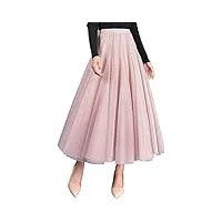 feoya jupe plissée femme en tulle casual jupon jupe femme ample Élastique taille haute noir, rose, taille unique: longueur 84cm
