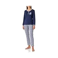 damart - pyjama pur coton peigné, manches longues, marine animalier, 38-40 (s)