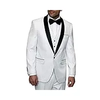 costume 3 pièces slim fit pour homme avec revers châle à un bouton multicolore pour fête de mariage, blanc, 38 poitrine/32 taille