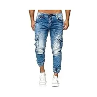 jean pour hommes pantalon denim style jogging slim-fit relaxe mode jeans bleu w33 l32