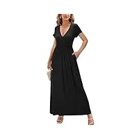 ouges robe longue femme ete chic et elegant maxi robe casual avec poches(noir394, xl)