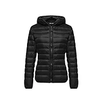 wantdo femme veste en duvet manteau matelassé à capuche léger compressible veste coupe-vent isolée de montagne à capuche mince veste d'extérieur courte,noir,2xl