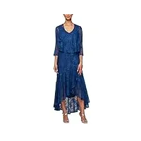 alex evenings robe en mousseline imprimée longueur thé avec châle occasion spéciale, bleu marine, 38 femme