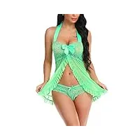 nuisette en dentelle pour femme - lingerie de maternité - nuisette sexy, vert, m