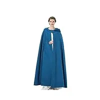 beautelicate cape à capuche longue de femme mariage mariée manteau poncho courte laine chaude de hiver costume de noël halloween medievale (taille unique, bleu - cheville longueur 127cm)